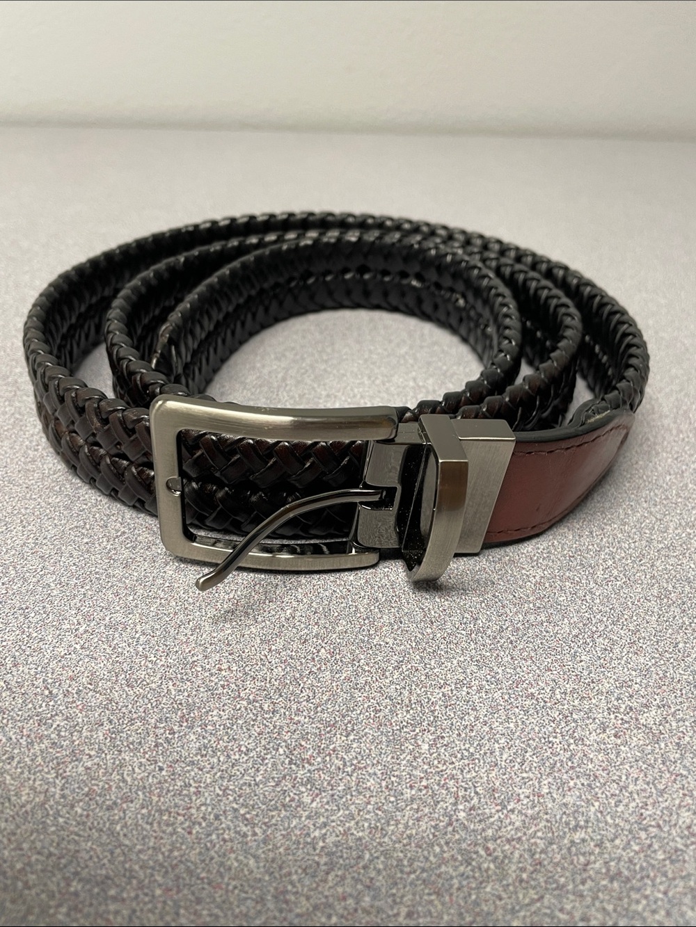 Men's Braided Leather Belt in Dark Brown with Polished Buckle 44”